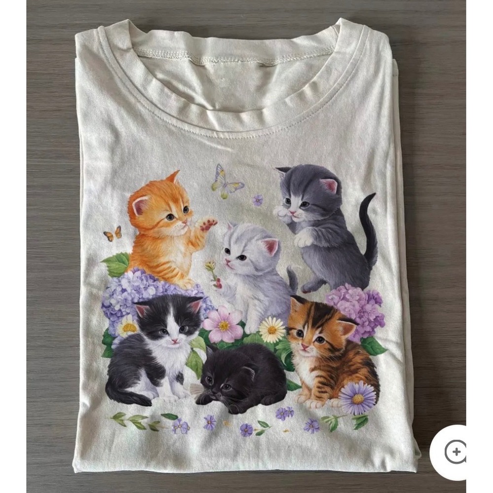 PFR New York Kitten Graphic Tee Women 2X White Excellent Cotton Short Sleeve